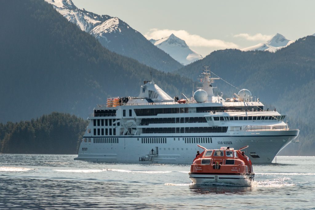 A ship's tender brings carries guests from the Star Seeker to shore