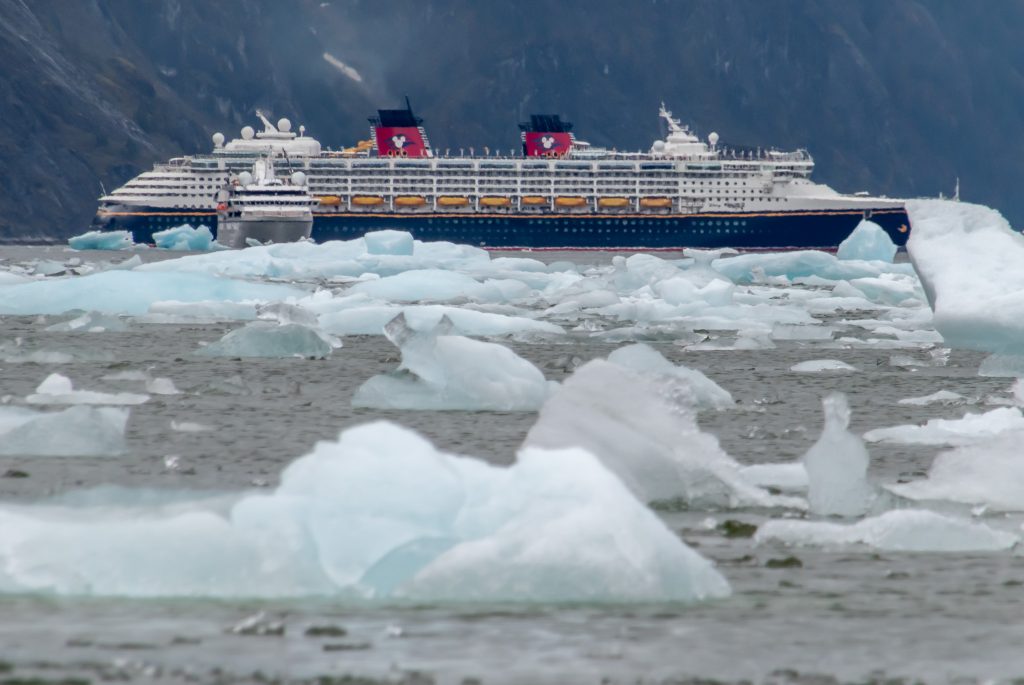 The small Star Seeker and the much bigger Disney ship in Endicott Arm
