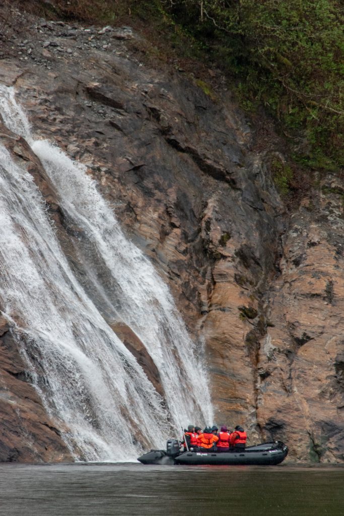 Getting up close to a waterfall in Misty Fjords