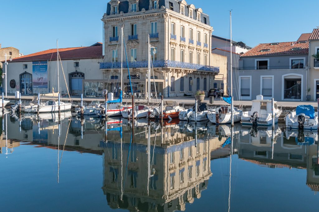 A perfect reflection in the calm waters of Marseillan harbor