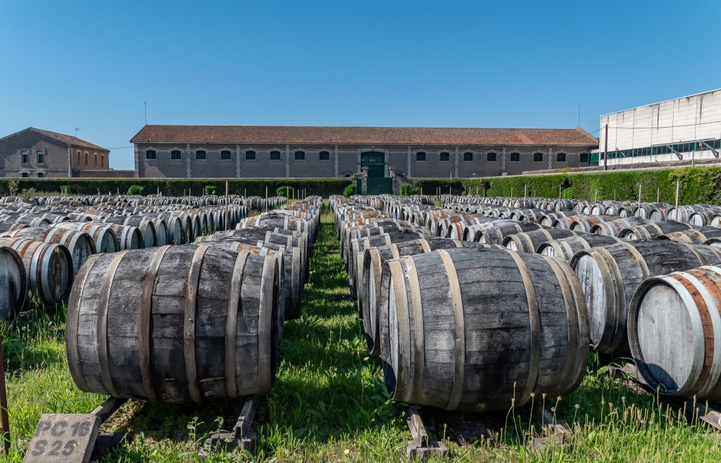 Vermouth barrels aging outside