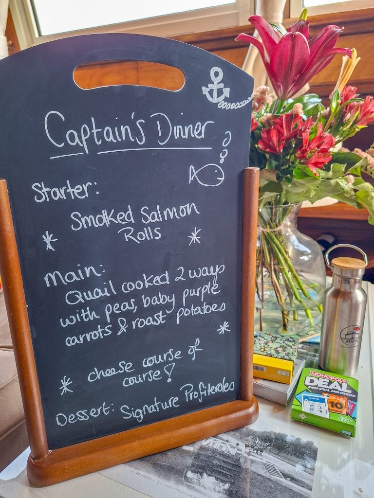 The Captain's dinner menu