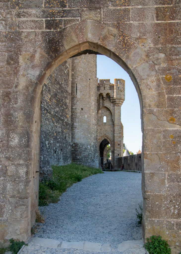 Passing through one of the gates in the fortified walls at Carcassonne