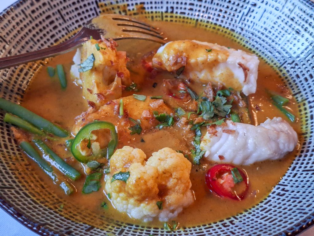 Monkfish with curry sauce