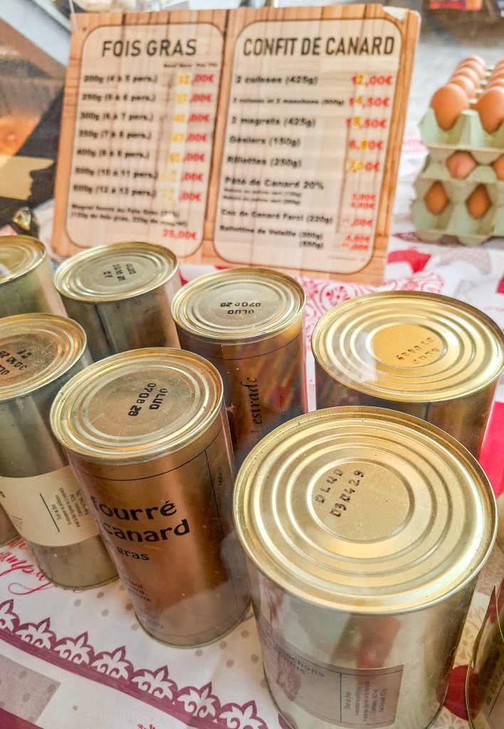 Fois gras and duck confit for sale at the market