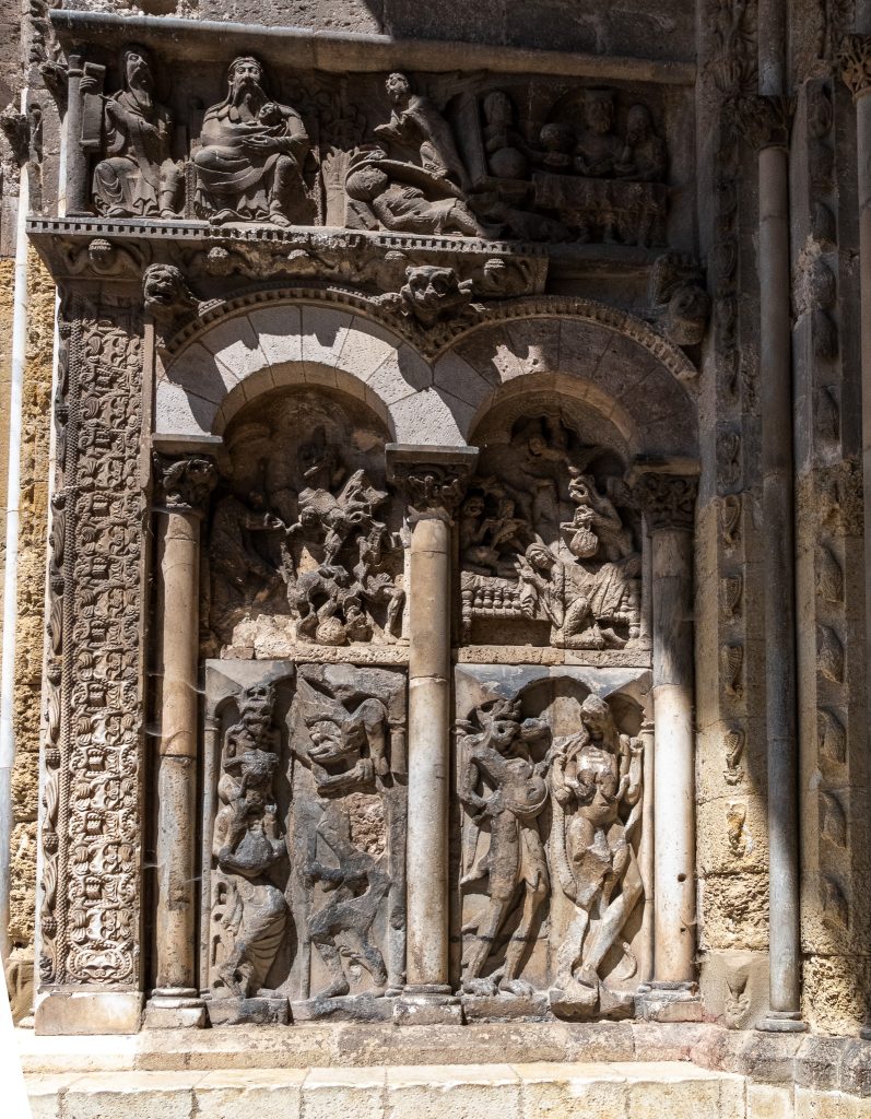 Sculpted details of the door to the Abbey church