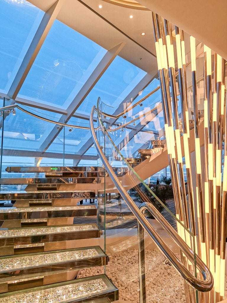 Decorative stairs leading from the lounge to the restaurant
