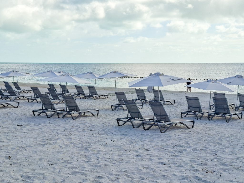 Plenty of loungers on the Yacht Club beach