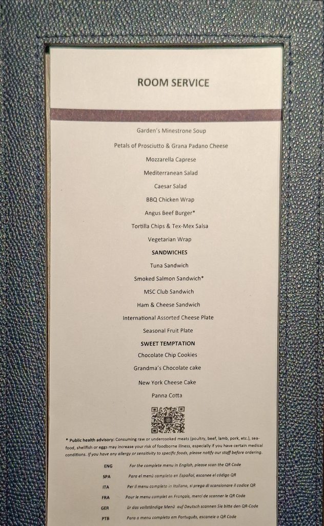 Room service menu